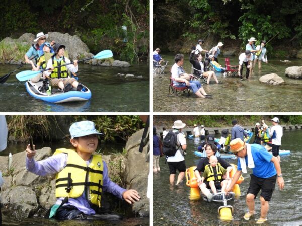 SUPやチェアリングや川釣りなど、川遊びを体験する参加者